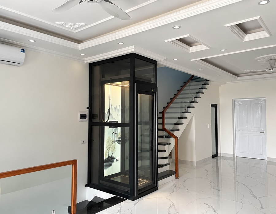 Mẫu thang máy trục vít màu đen hiện đại